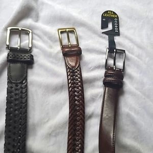 3 brown men's belts Sz XL (about 44), 42, & 46